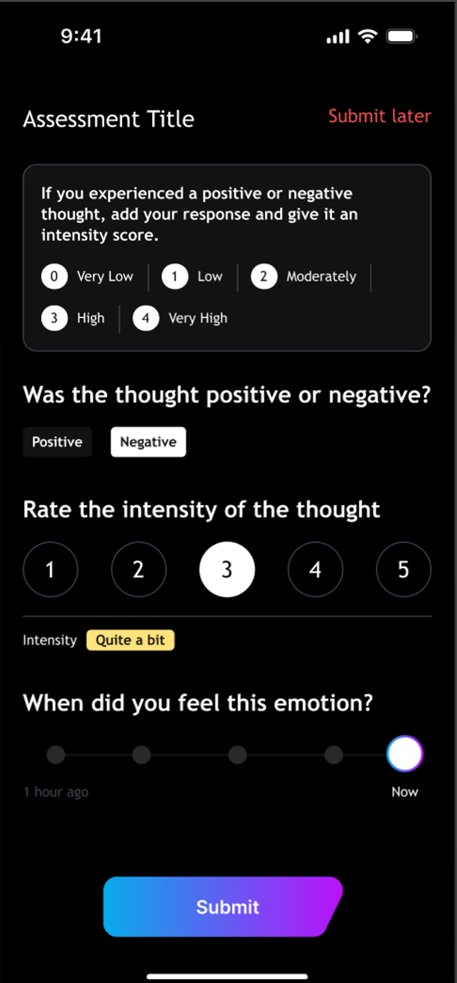 Assessment selection screen